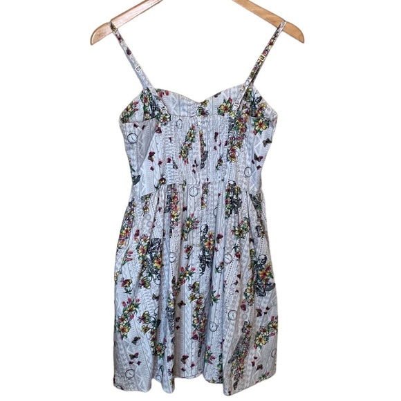 Hell Bunny Floral Skeleton Summer Mini Pin-up Dress S/M - Picture 2 of 9